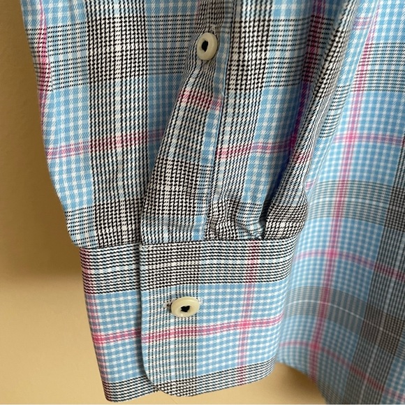 Peter Millar Men's Shirt Button Down Blue Black Pink Plaid 100% Cotton Size M - Picture 4 of 9